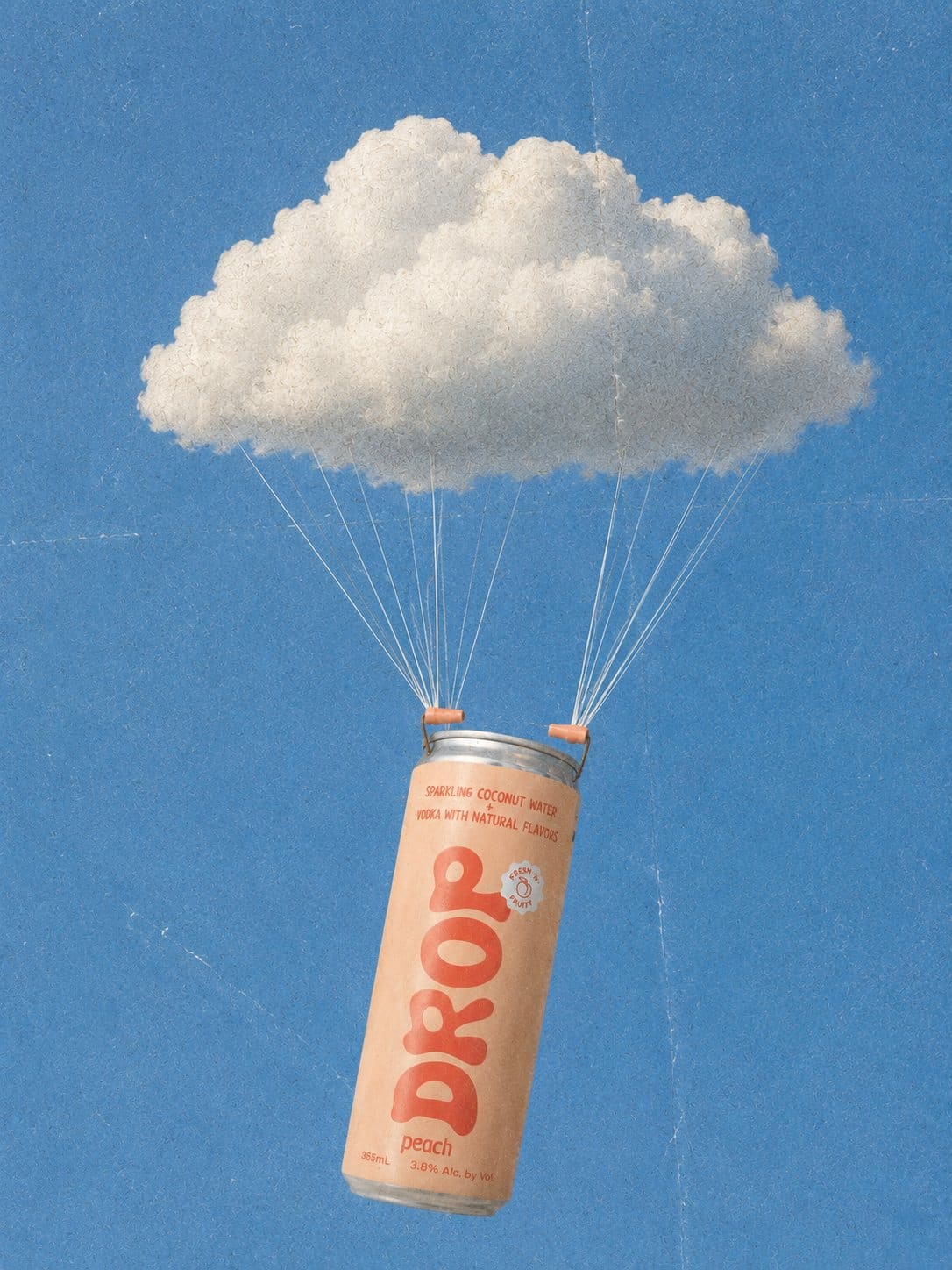 A can parachuting from a cloud